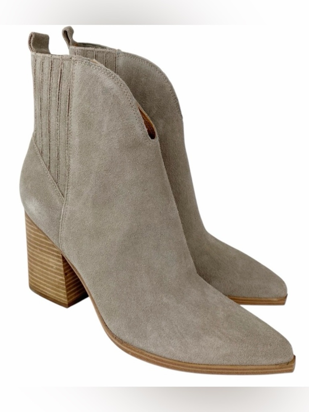 Marc Fisher NEW Ommie Pointed Toe Boots Suede Leather Light Natural Tan Size 10